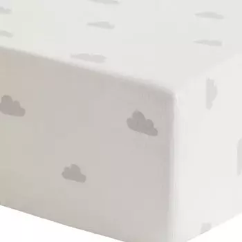 Простыня на резинке H&amp;M Home Patterned Cotton Fitted Clouds 90х200, белый