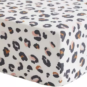 Простыня на резинке H&amp;M Home Patterned Cotton Fitted Leopard Print 90х200, белый