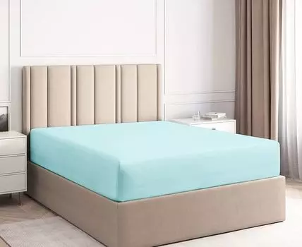 Простыня на резинке мятный 140х200см+30см 100% хлопок