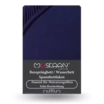 Простыня премиум-класса из джерси 180x200 см - 200x220 см + кровать с пружинным матрасом 40 см с эластаном темно-синего цвета Mskaan