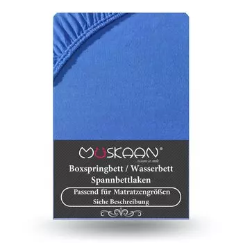 Простыня премиум-класса из джерси 180x200 см - 200x220 см + кровать с пружинным матрасом 40 см с эластаном королевского синего цвета Mskaan