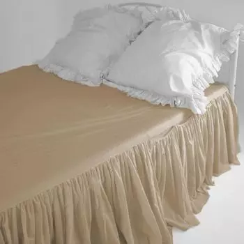 Простыня премиум-класса с рюшами и карманами 100% хлопок 140х200 см - 180х200 см, бежевый Sleephony