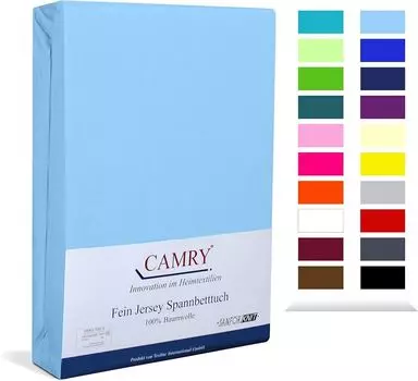 Простыня приталенного джерси Carmy 180х200 - 200х200 см светло-голубая 100% хлопок Camry