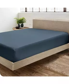 Простыня Queen на подгонке из органического хлопка и сатина Bare Home, синий