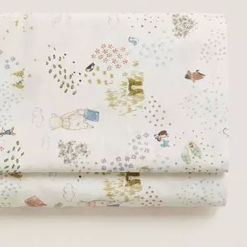 Простыня с принтом Zara Home Three Little Pigs, белый/мультиколор