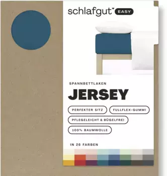 Простыня Schlafgut "EASY из 100% хлопка, мягкая и впитывающая, фирменная простыня", для матрасов высотой до 22 см, размером 90x200, 140x200 или 180x200 см 120-130х200 см, 1 шт., цвет Petrol Deep