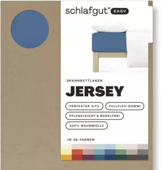 Простыня Schlafgut "EASY из 100% хлопка, мягкая и впитывающая, фирменная простыня", для матрасов высотой до 22 см, размером 90x200, 140x200 или 180x200 см 140-160х200 см, 1 шт., синий
