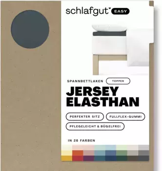 Простыня Schlafgut "EASY Jersey Elastane Topper", СДЕЛАНО В ЗЕЛЕНОМ цвете от OEKO-TEX 180-200х200-220 см, 1 шт., серый