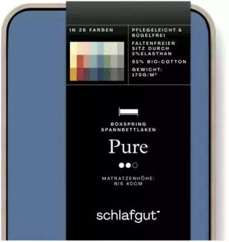 Простыня Schlafgut "PURE BOXSPRING" хлопковая 140-160х200-220 см, 1 шт., синий