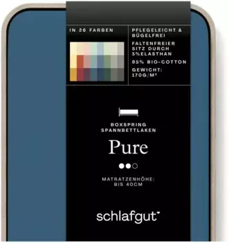 Простыня Schlafgut PURE BOXSPRING хлопковая 90-100х200-220 см, цвет petrol deep