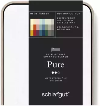 Простыня Schlafgut "Pure Split-Topper", СДЕЛАНО В ЗЕЛЕНОМ ЦВЕТЕ от OEKO-TEX 180-200х200-220 см, 1 шт., цвет Full-White