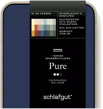 Простыня Schlafgut "PURE TOPPER" хлопковая 120-130х200-220 см, 1 шт., синий