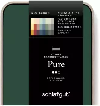 Простыня Schlafgut "PURE TOPPER" хлопковая 140-160х200-220 см, цвет green deep