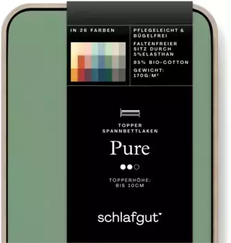 Простыня Schlafgut "PURE TOPPER" хлопковая 140-160х200-220 см, 1 шт., зеленый