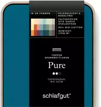 Простыня Schlafgut PURE TOPPER хлопковая 180-200х200-220 см, цвет petrol deep