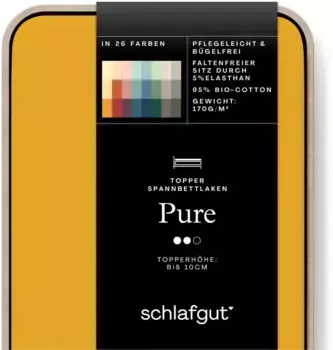 Простыня Schlafgut "PURE TOPPER" хлопковая 90-100х200-220 см, цвет yellow deep