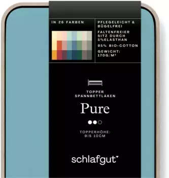 Простыня Schlafgut "PURE TOPPER" хлопковый 90-100х200-220 см, цвет petrol mid