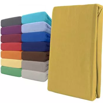 Простыня трикотажная 140-160х200 желтая, 100% хлопок, резинка по всему периметру leonado vicenti