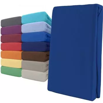 Простыня трикотажная приталенная 120-130х200 синяя, 100% хлопок, резинка по всему периметру leonado vicenti