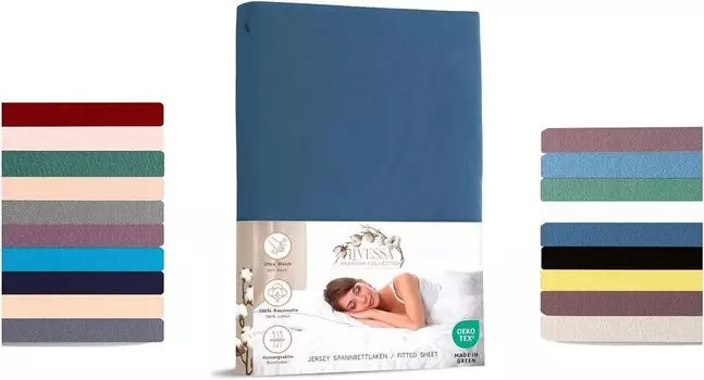 Простыня трикотажная приталенная 140х200 см 100% хлопок Pacific blue livessa