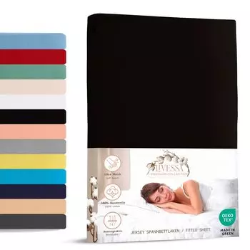 Простыня трикотажная приталенная 140х200 см 100% хлопок черный livessa