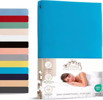 Простыня трикотажная приталенная 180х200 см 100% хлопок темно-бирюзовый livessa