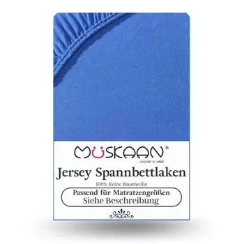 Простыня трикотажная приталенная 90х200 см - 100х200 см королевский синий - 100% хлопок Mskaan