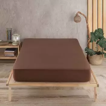 Простыня Vency Premium из джерси 200x200 см. Темно-коричневый - Простыня на резинке 100% хлопок, Простыня 200x200 До 35 см. Высота матраса, темно-коричневый, 200x200 см.