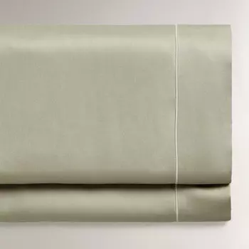 Простыня Zara Home 300 Thread Count Sateen Flat With Trim, серовато-зеленый