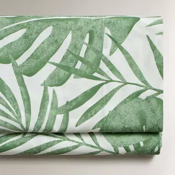 Простыня Zara Home Tropical Leaves Print, белый/зеленый