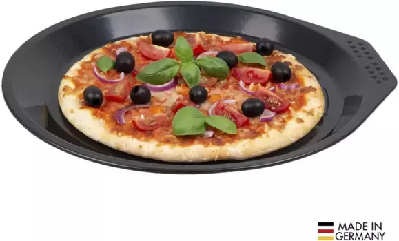 Противень для пиццы CHG "PRIMA "Эмаль", стальной эмалированный лист, (1 шт.), с практичной термоперфорацией, производство Германия от 33х2 см до 36 см, черный