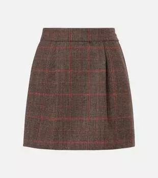 Проверенная юбка-мини из чистой шерсти Chlo, Brown - Beige 1