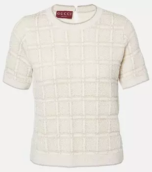 Проверенный жаккардовый топ из смесовой шерсти с ламе Gucci, White/Gold