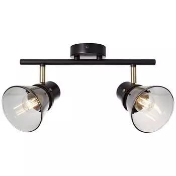 Прожектор Brilliant Ronald, 2 лампы, черный/античная латунь/дымчатое стекло