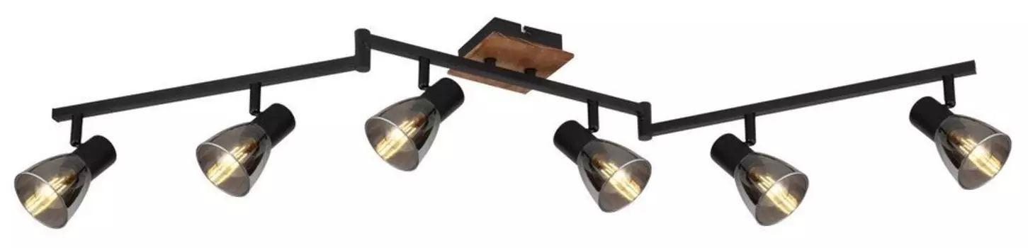 Прожектор Globo Lighting дерево темно-коричневый, металл черный матовый, стекло дымчатое, подвижный, поворотный/поворотный, ДxШxВ: 1170x110x210 мм, без 6x E14 40Вт 230В