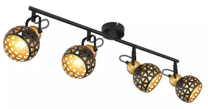Прожектор Globo Lighting металл черный матовый, черный металл, цвет золота, подвижный, плафоны с цветком жизни - декор, ДхШхВ: 600х100х175мм, без 4x E14 40Вт 230В