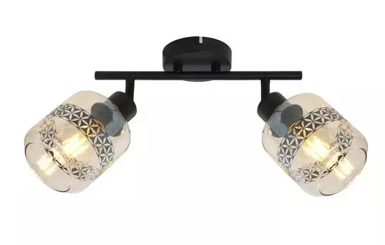 Прожектор Globo Lighting металлический черный матовый, янтарное стекло, линзы с декоративной лентой «Цветок жизни», ДхШхВ: 295х110х250мм, без 2х светодиодов E27 15Вт 230В