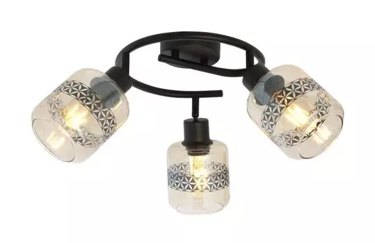 Прожектор Globo Lighting металлический, черный матовый, янтарное стекло, линзы с декоративной лентой «Цветок жизни», : 250 мм, В: 250 мм, без 3 светодиодов E27 15 Вт, 230 В.