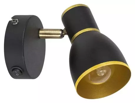 Прожектор Mackenzie металлический черный/золотой Д:11,5см Ш:8см В:11см работает только с энергосберегающей лампочкой с выключателем Rabalux