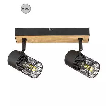 Прожектор METTA E14 2x макс. 40Вт металл/дерево дуб, черный Ш:26см В:14см 6см с диммированием Rabalux