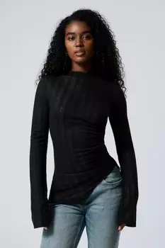 Прозрачная асимметричная блузка с длинными рукавами. Weekday, черный