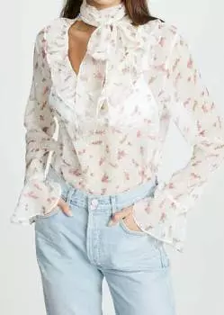Прозрачная блузка с цветочным принтом и бантом белого цвета endless rose