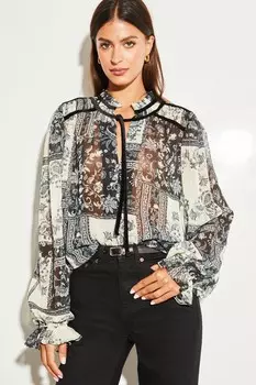 Прозрачная блузка с длинными рукавами и завязкой на шее Lipsy, черный