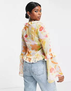 Прозрачная блузка с принтом и оборкой спереди ASOS DESIGN