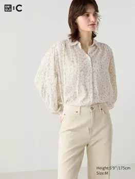 Прозрачная блузка с принтом Uniqlo, белый