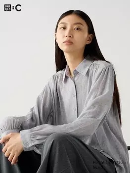 Прозрачная блузка с принтом Uniqlo, серый