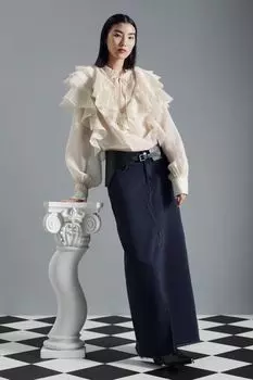 Прозрачная блузка с рюшами H&M, слоновая кость