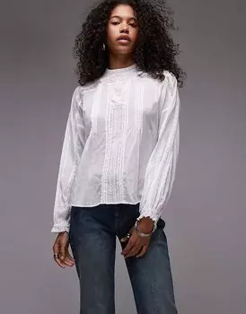 Прозрачная блузка с высоким воротом белого цвета Mango