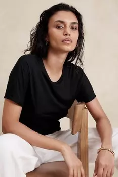 Прозрачная футболка в рубчик с круглым вырезом Banana Republic, черный