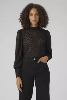 Прозрачная кружевная блузка с высоким воротом Vero Moda, черный